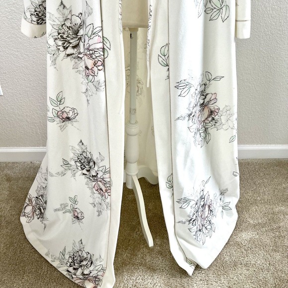 Vintage 80s Miss Elaine Large Fleece Robe Tie Front Side Pockets Country Cottage - Picture 3 of 16